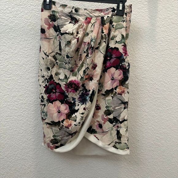 Amour Vert Floral Silk Draped Wrap Skirt Size XS - Picture 1 of 4